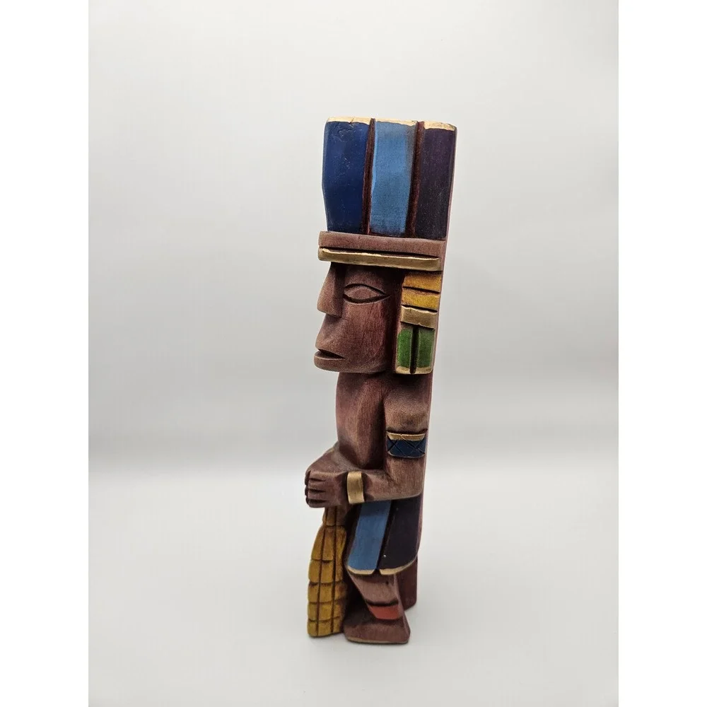 Vintage Handcarved Lightweight Wooden Folk Art Aztec/Mayan Style Totem 9